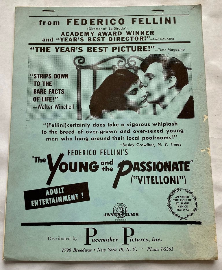 Item #739 FEDERICO FELLINI - THE YOUNG AND THE PASSIONATE (VITELLONI) 1953 MOVIE PROMOTIONAL MATERIALS