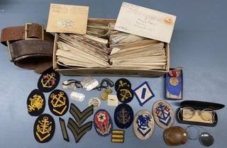 Item #901 DOCUMENTS WWII HANDWRITTEN LETTERS, etc, DOG TAGS, PATCHES