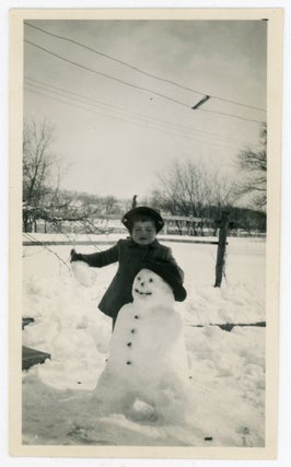 Item #96 GIRL WITH SNOWMAN VINTAGE SNAPSHOT PHOTO